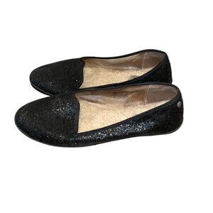 UGG Australia Black Glitter Loafers Shearling-Lined Slip-On Shoes Women's Size 1